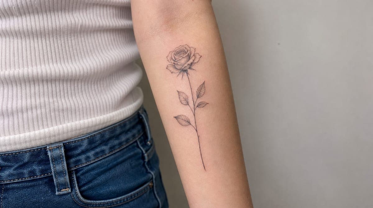Fine line rose on forearm